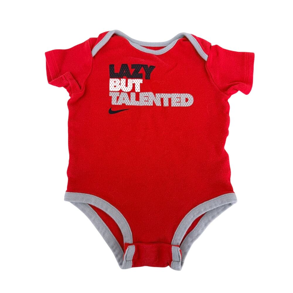Nike Baby Boy Red Lap Shoulder 'Lazy But Talented' Bodysuit